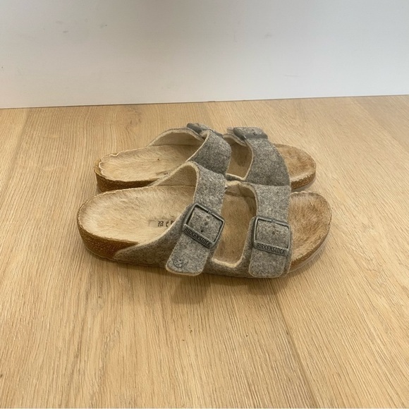 Birkenstock Arizona Gray Wool Double Strap Slides - Picture 3 of 5